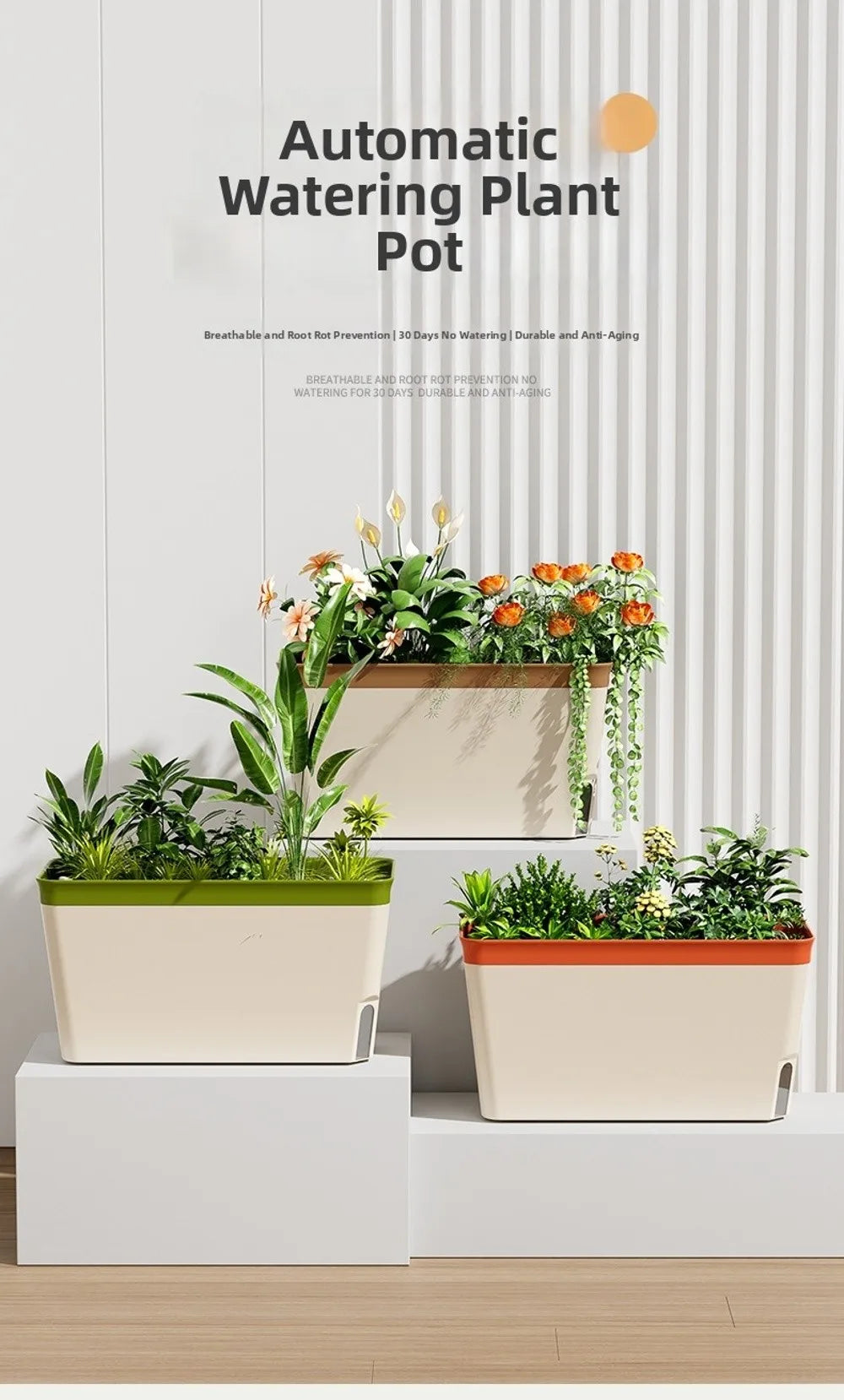High Quality Modern Self Watering Planter Pots Decorative Visual Water Level Window Herb Planter Box Indoor Planter Vegetables