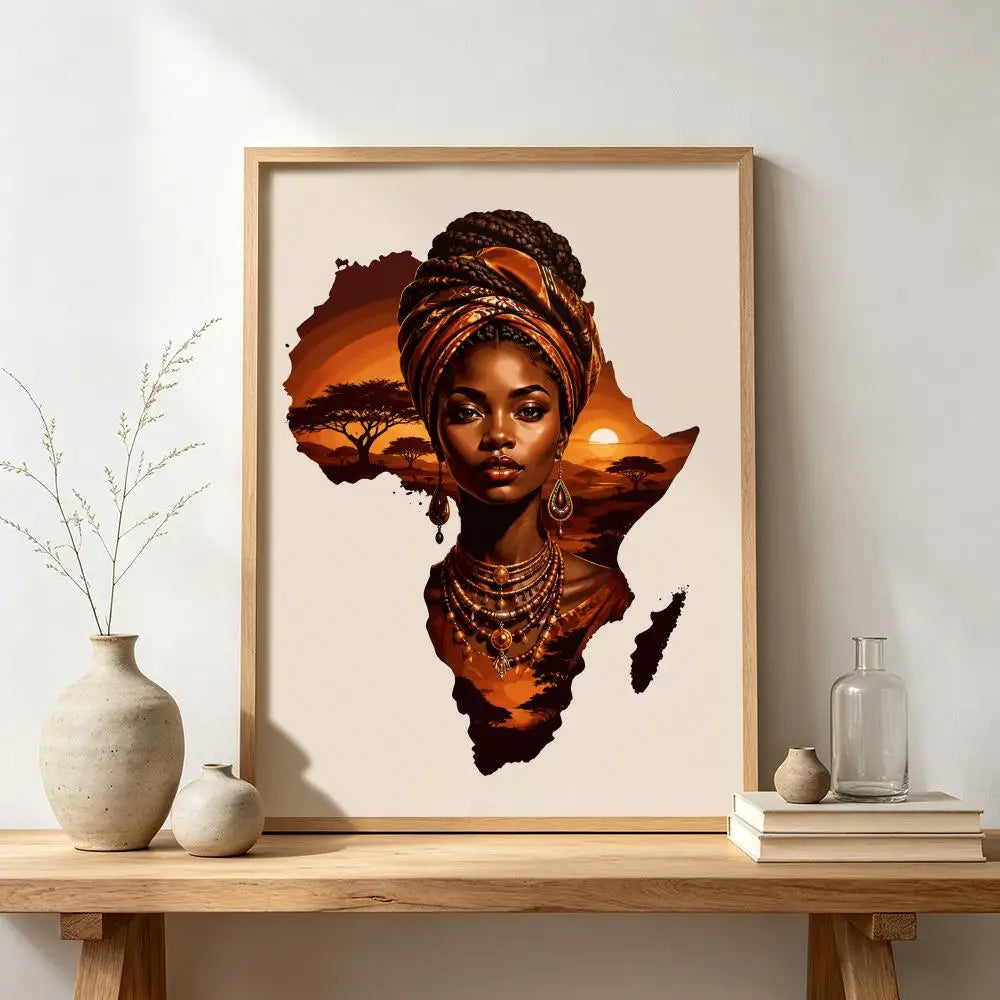 African Woman Map Silhouette Print Poster Modern and Elegant Wall Stickers for Home Decor Living Room Dormitory Wall Art
