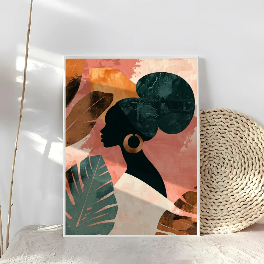 Abstract african woman flower leaves Poster Modern and Elegant Wall Stickers for Home Decor Living Room Dormitory Wall Art