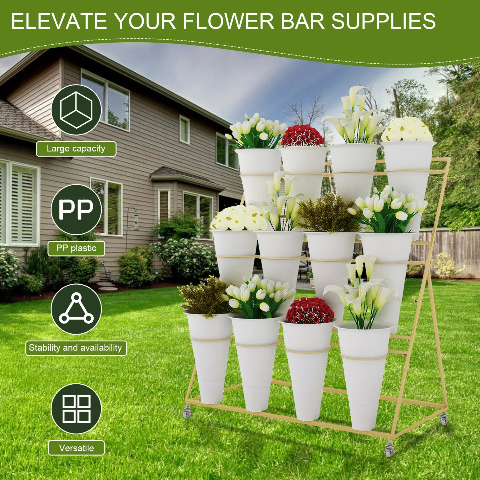 12 PCS Flower Display Stand Buckets White Plastic Flower Pots Large Capacity Plant Planter for Home Patio Balcony Garden
