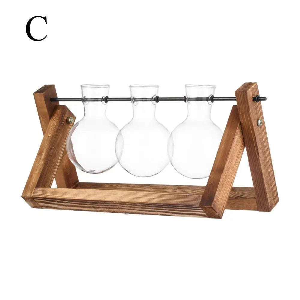 Decoration Terrarium Tabletop Planter Flower Pot Wooden Frame Hydroponic Plant Vases Glass Vase