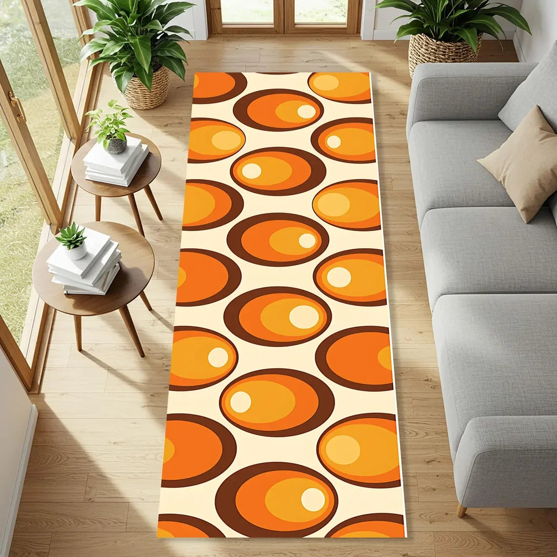 Retro Wave Runner Rug with Orange and Brown Swirl Rug Funky Mid Century Modern Carpet 70s Aesthetic Hallway Floor Decor for Home