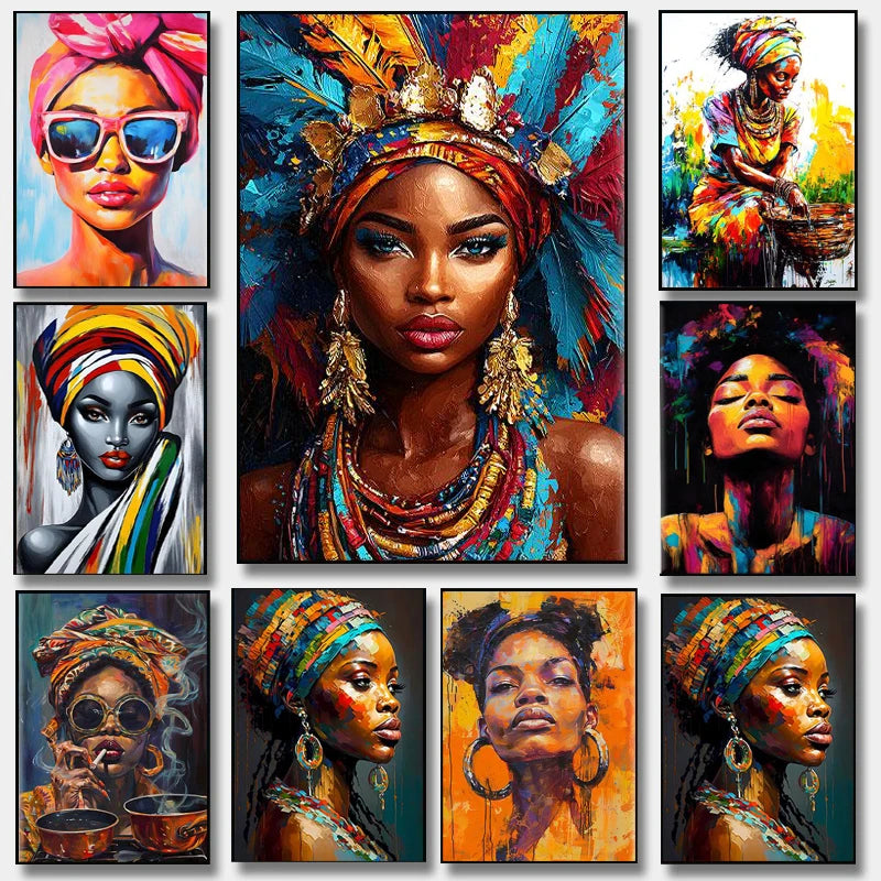 African Women Art Painting Poster Colourful Abstract African American Wall Art African Canvas Paintings Home Bedroom Decor