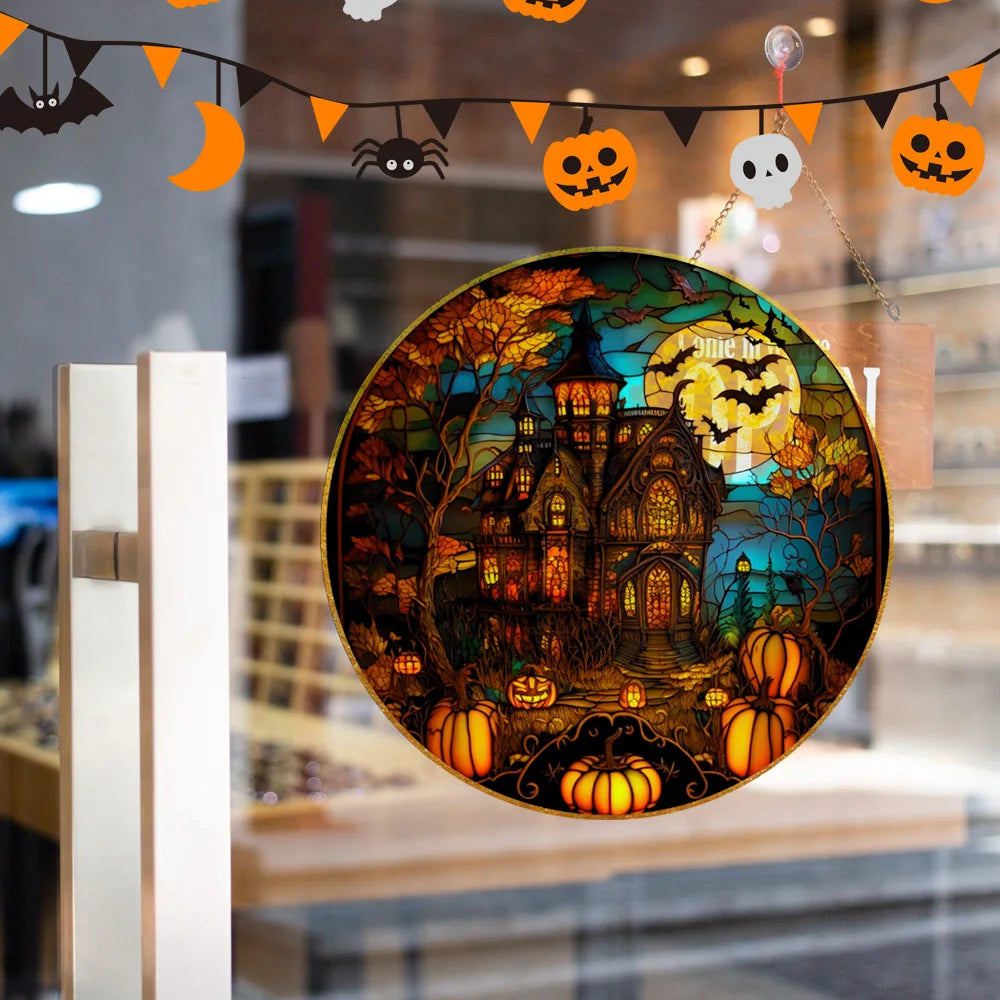 Halloween PVC Static Glass Stickers Scary Castle Cat Glass Stickers Non Adhesive Removable Party Home Decorations