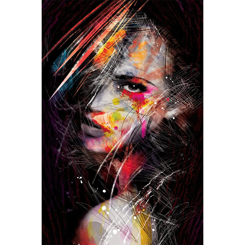 Modern Abstract Woman Face Wall Art Canvas Painting Graffiti Posters and Prints Girl Portrait Street Pop Art Pictures Home Decor