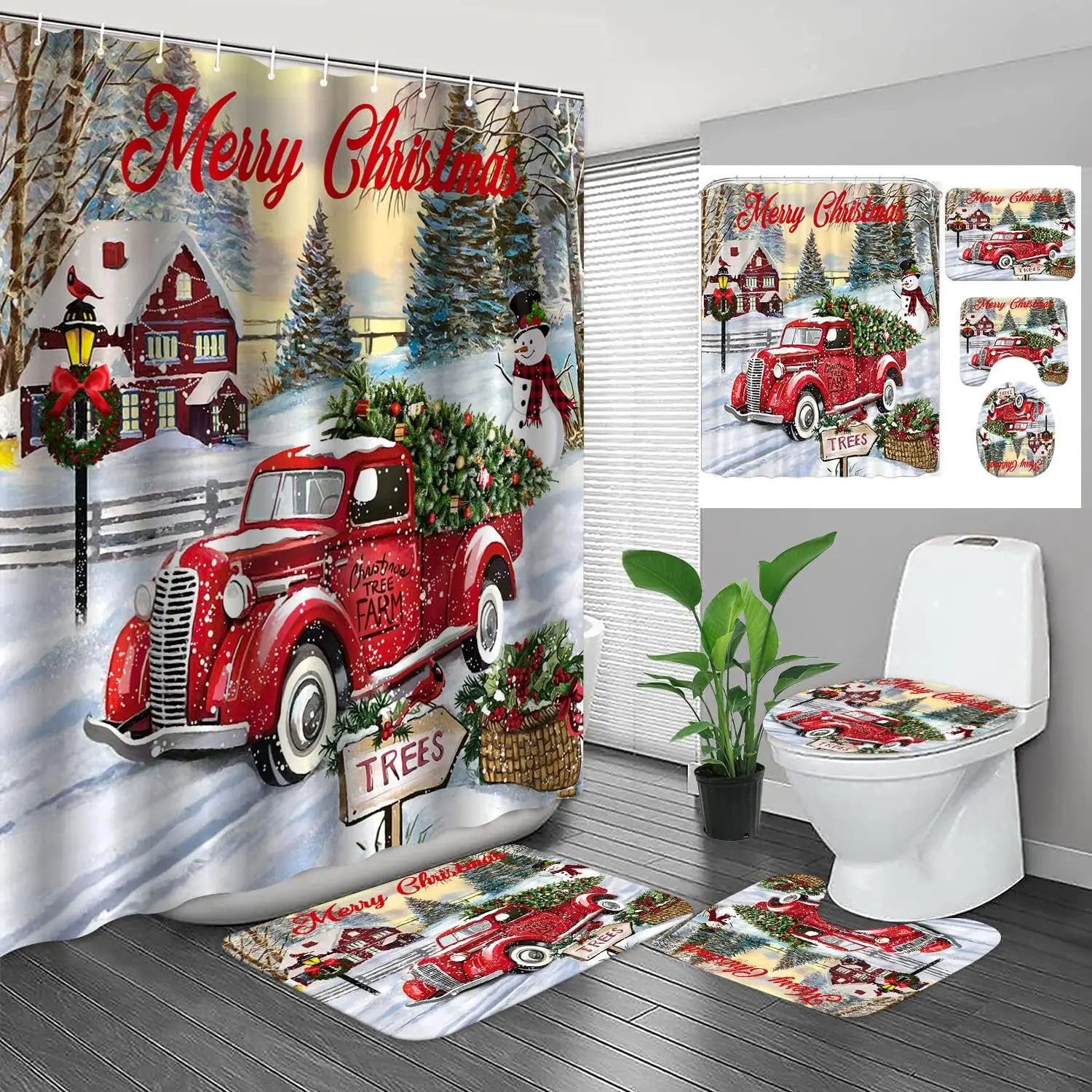 Christmas SnowmanprintingLinenShowerCurtainWaterproofBathCurtainsForBathroomBathtubLargeBathingCoverwithHooks