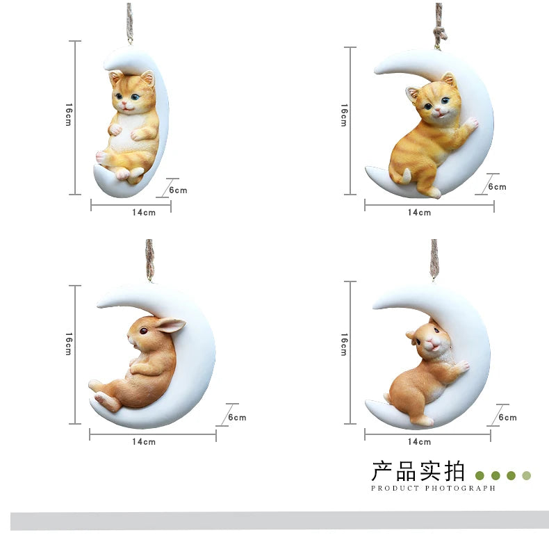 Resin Handicraft Ornaments Cartoon Pendant Garden Courtyard Hanging Decoration Moon Rabbit Home Furnishing