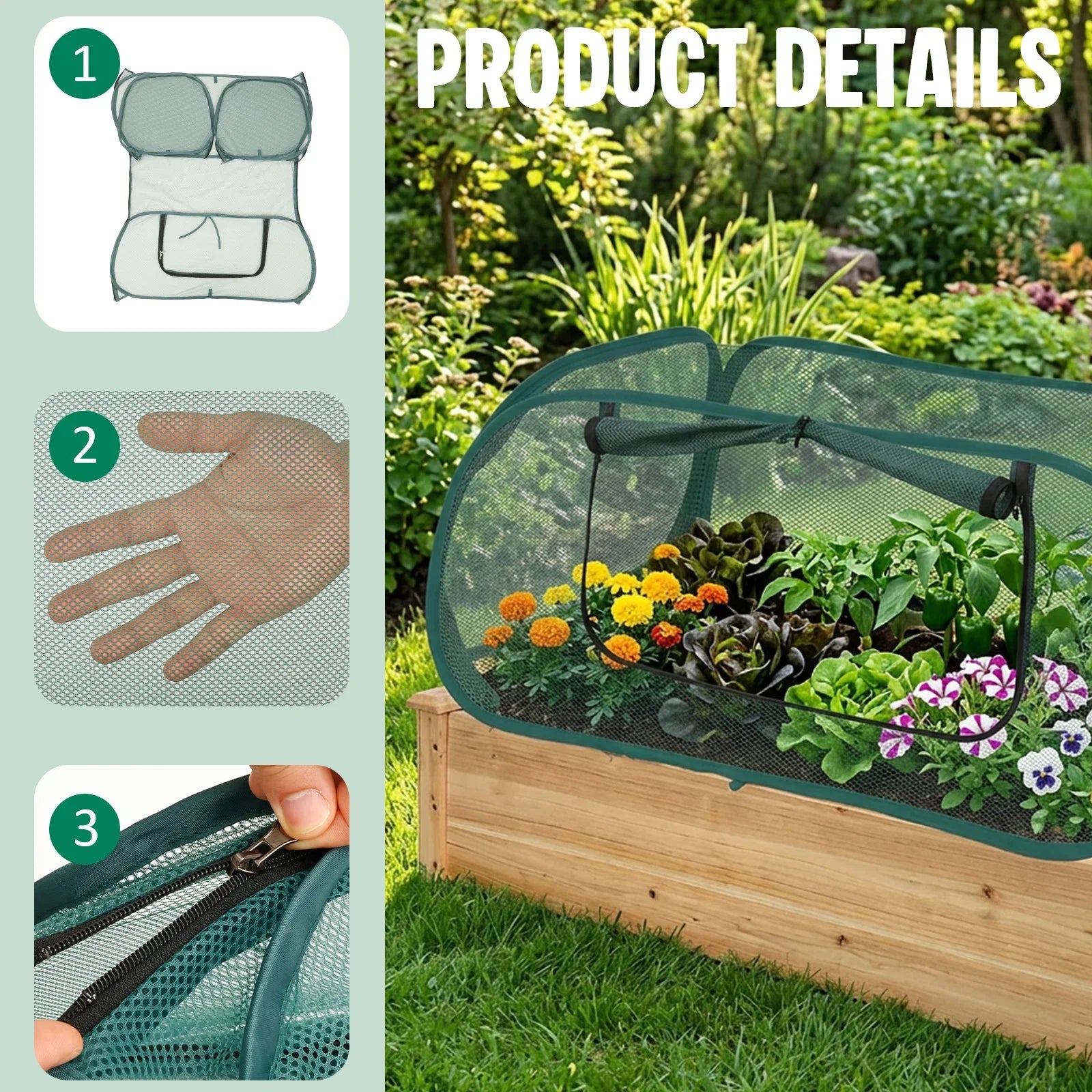 1/2Pcs Garden Bed Mesh Cover Foldable Plant Protection Netting with Stakes Pop Up Raised Flower Bed Bird Proof Net Planter Cover