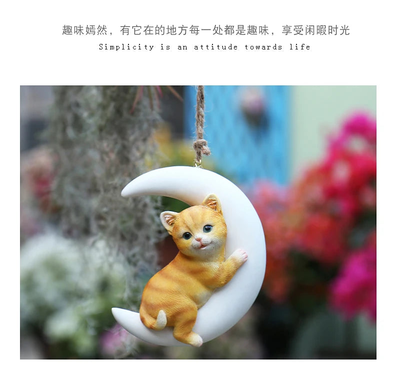 Resin Handicraft Ornaments Cartoon Pendant Garden Courtyard Hanging Decoration Moon Rabbit Home Furnishing