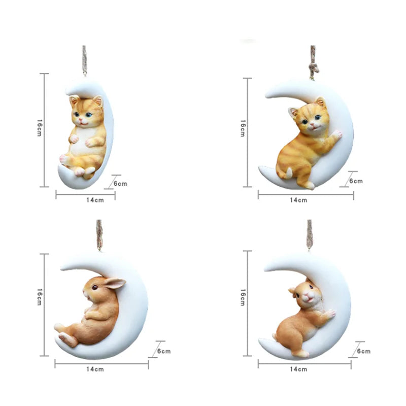 Resin Handicraft Ornaments Cartoon Pendant Garden Courtyard Hanging Decoration Moon Rabbit Home Furnishing