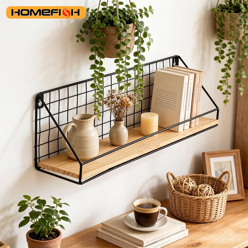 1pc Creative Wall Mounted Shelves, Bedroom Iron Wall Hanging Storage Shelves, Storage Baskets, Hanging Shelves, Home Furnishings