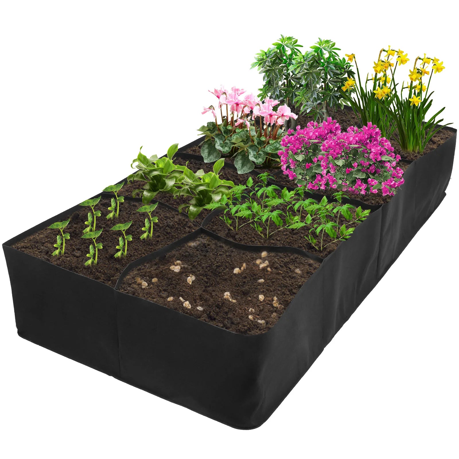4/8 Grids Garden Raised Planting Bed Fabric Raised Garden Bed Square Felt Garden Flower Grow Bag Vegetable Planter Pot