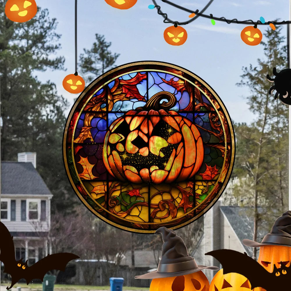 Halloween PVC Static Glass Stickers Scary Castle Cat Glass Stickers Non Adhesive Removable Party Home Decorations