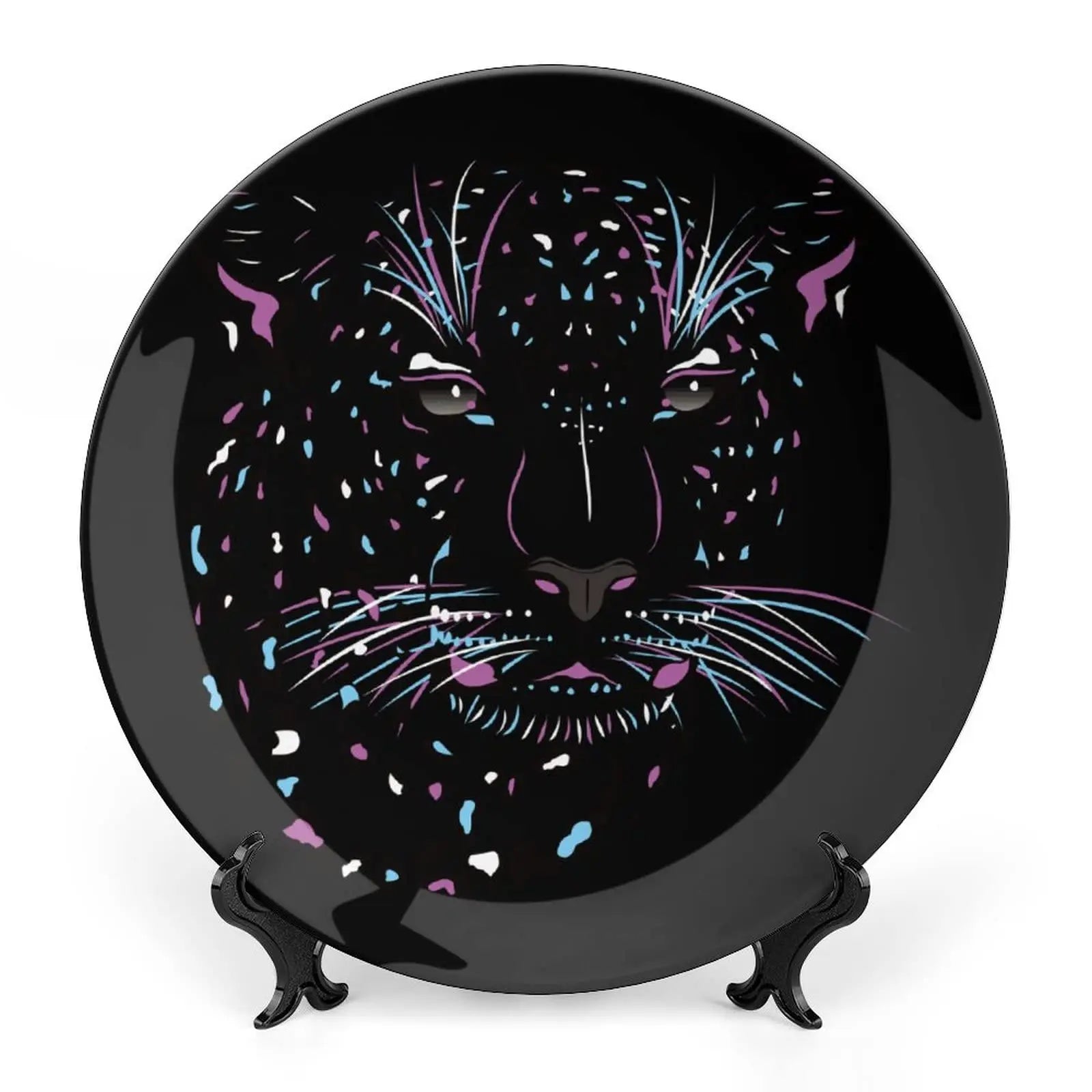 Leopard Print Porcelain Plate, African Pattern Print Ceramic Wall Hanging Decor Accessory for Dining Table Tabletop Home Decor