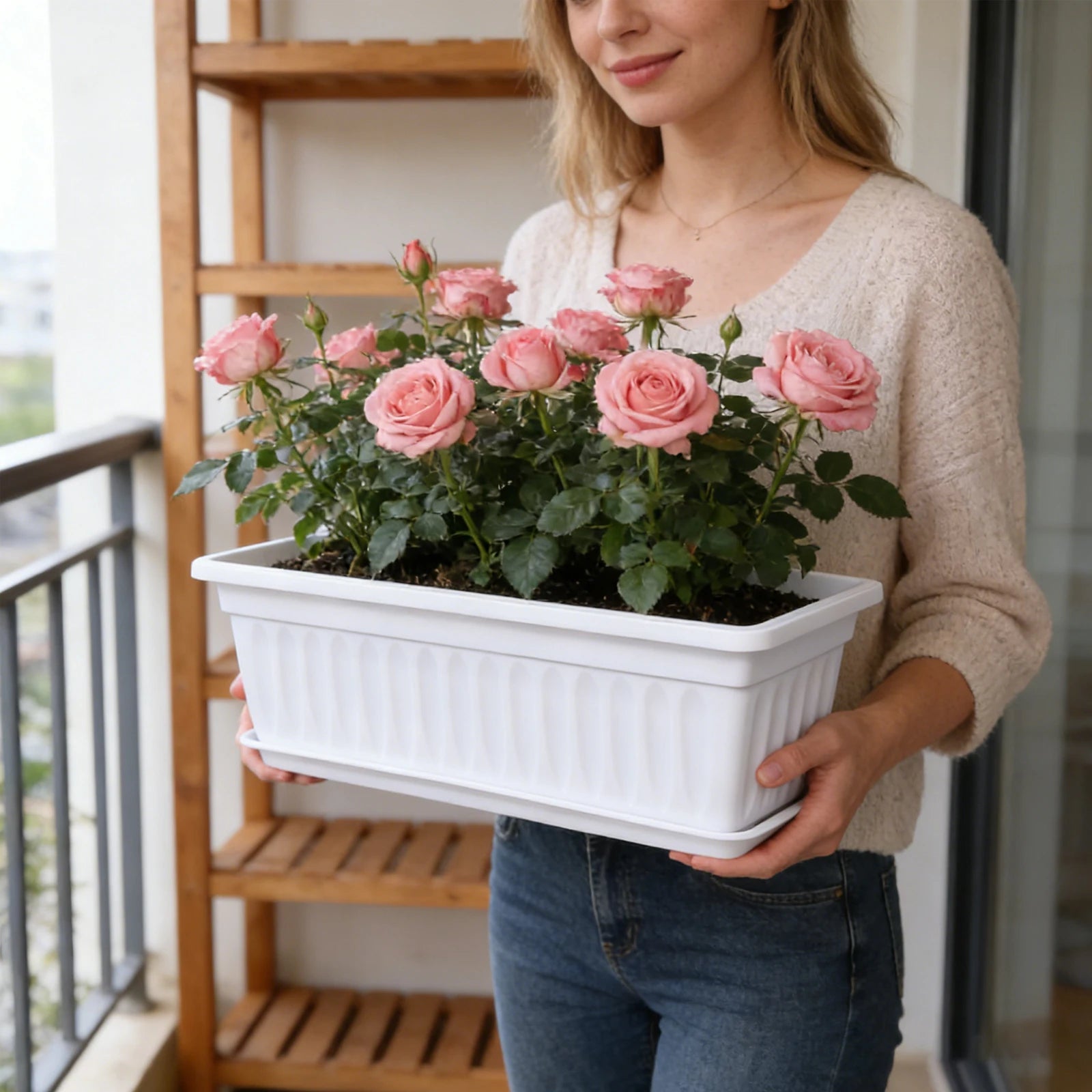 Rectangular Plastic Planter Box Multi-Color Flower Pot Versatile Gardening Container For Vegetables Herbs And Flowers