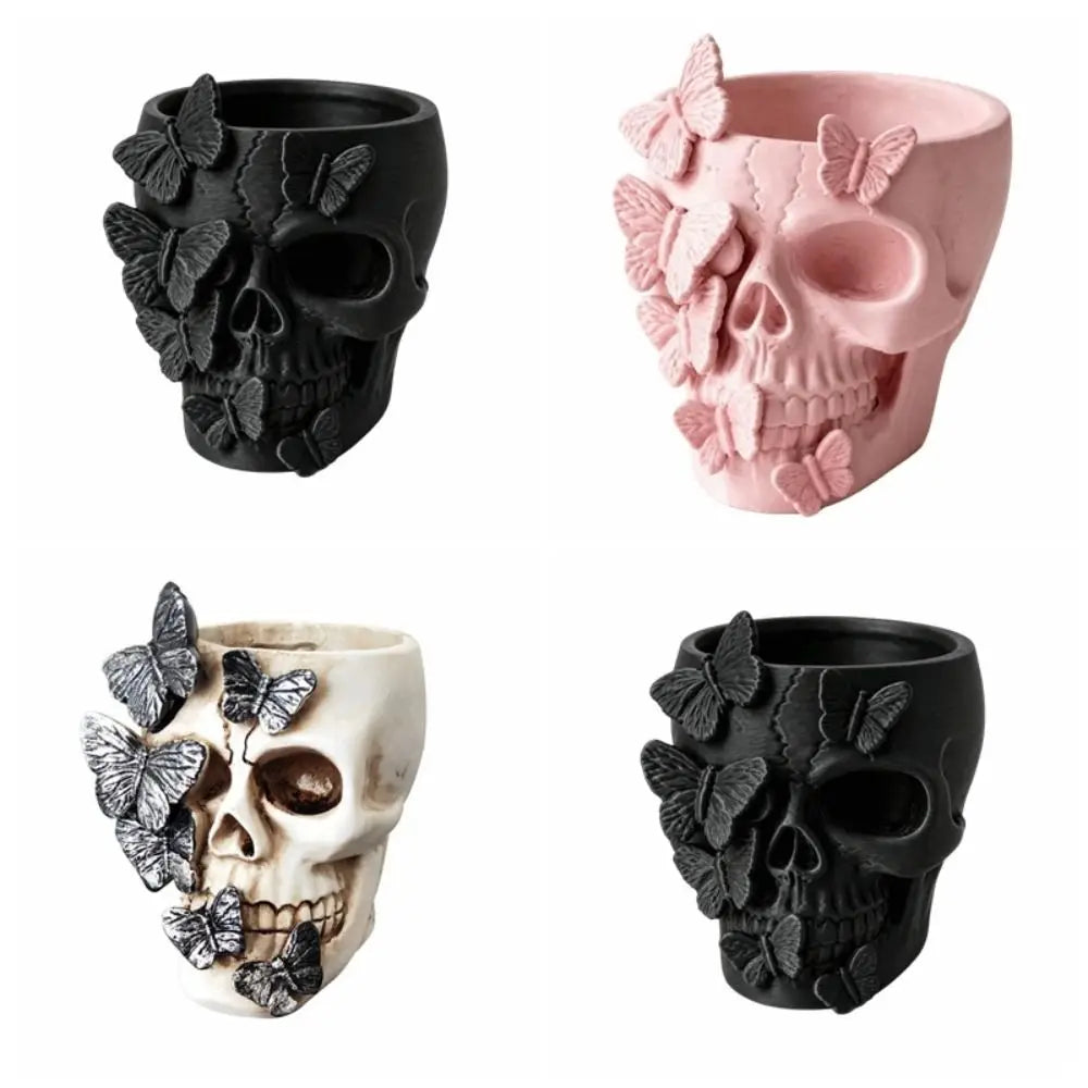 Gothic Butterfly Skeleton Statue Funny Home Decorations Flower Pot Vase Large Capacity Halloween Skull Ornaments Home