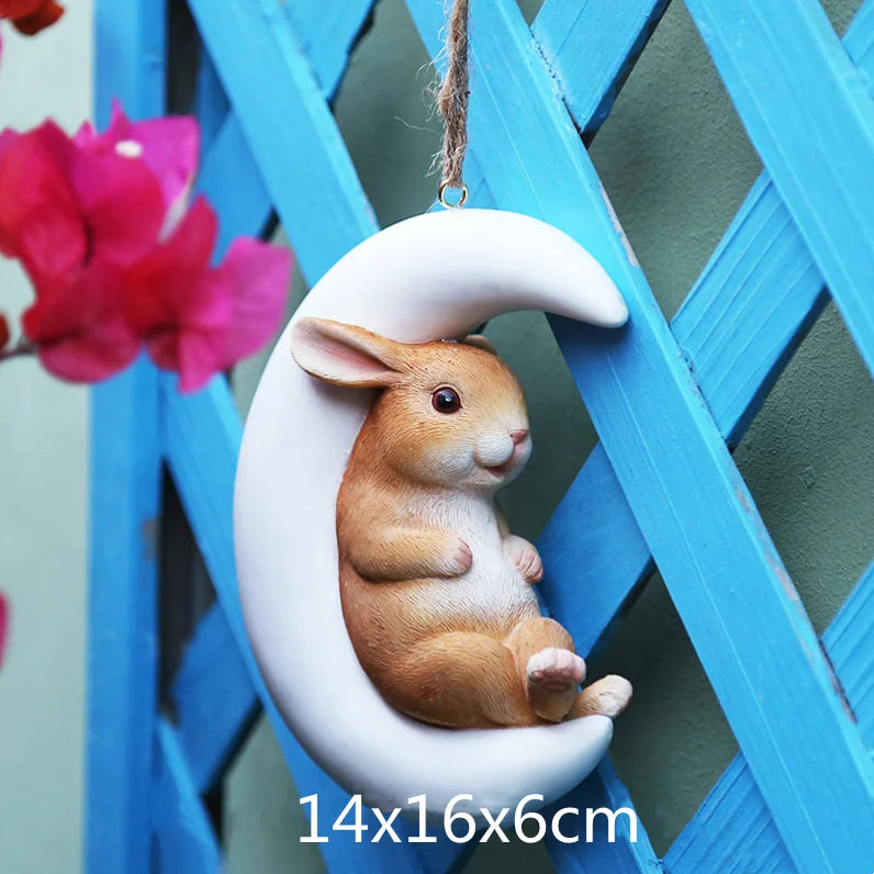 Resin Handicraft Ornaments Cartoon Pendant Garden Courtyard Hanging Decoration Moon Rabbit Home Furnishing