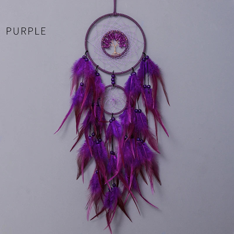 Dream Catcher Living Room Hanging Ornaments Crystal Tree of Life Hand-woven Wind Chimes Birthday Festival Gifts Home Decorations
