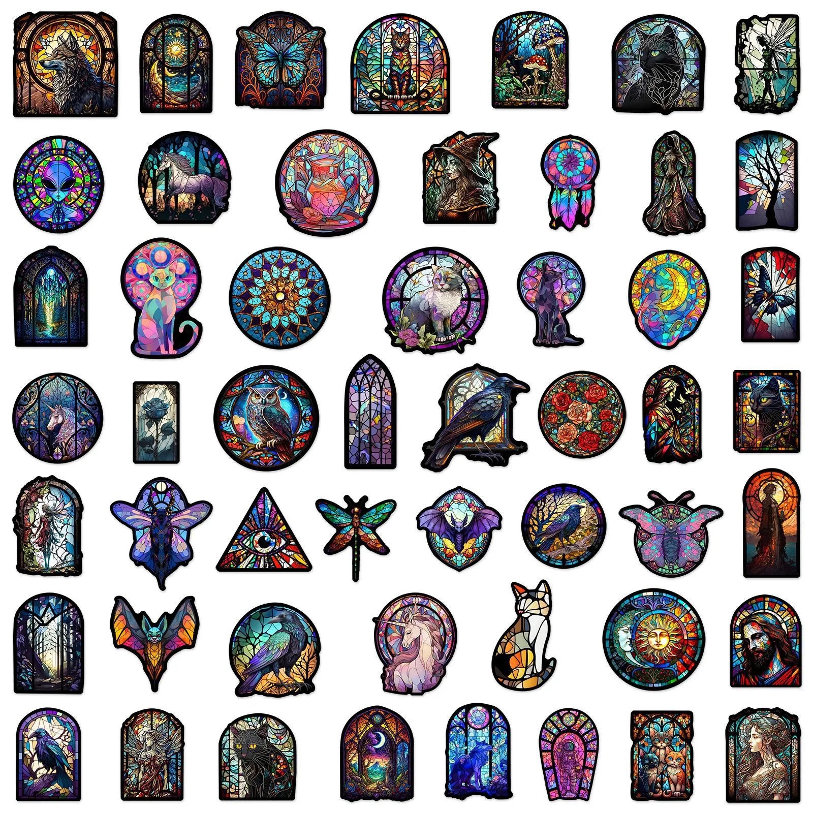 10/50PCS Gothic Dark Black Cat Moon Stickers Cool Color Crystal Animal Decals Toy DIY Scrapbook Bottle Phone Luggage Car Sticker