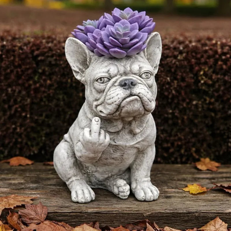 Grumpy French Bulldog Resin Planter Outdoor Garden Lawn Desktop Decor Creative Flower Pot Art Craft Ornament Gift