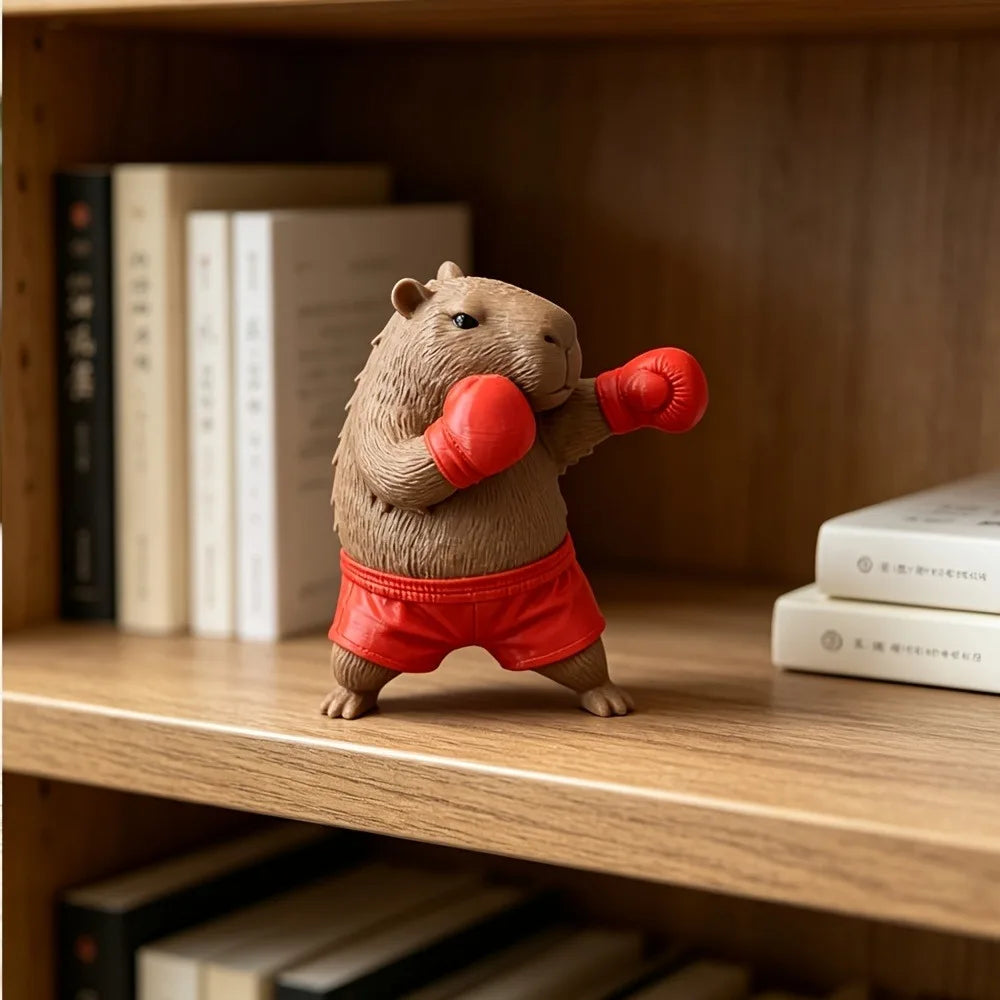 3D Printed Boxing Capybara Figurines Ornament Desktop Shelf Home Decor Funny Animal Craft Collectible Table Display Party Gifts