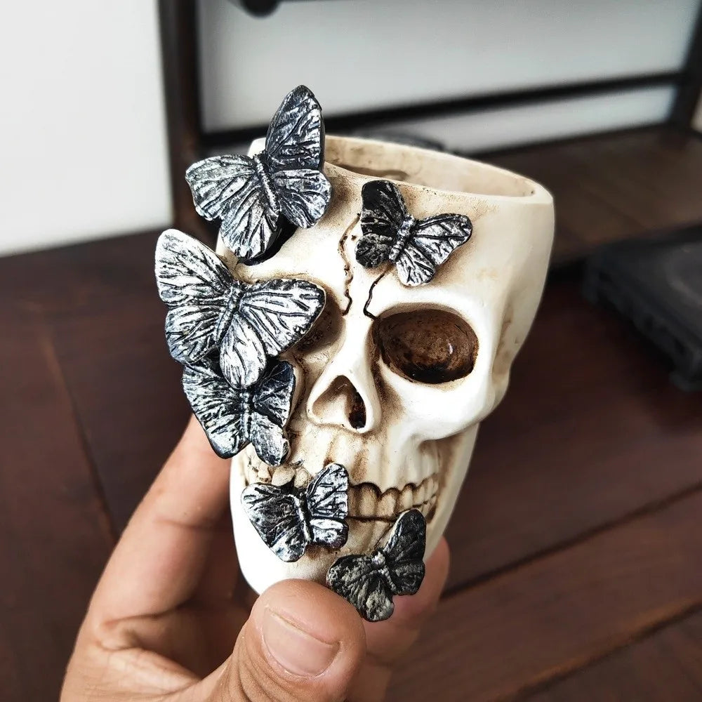 Gothic Butterfly Skeleton Statue Funny Home Decorations Flower Pot Vase Large Capacity Halloween Skull Ornaments Home