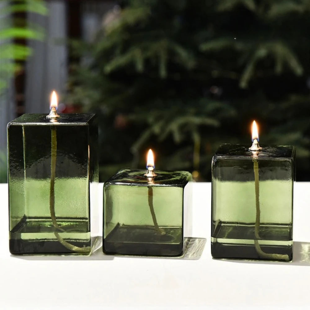 Creative Glass Candle Holder Room Decoration Color Square Candle Holder Home Furnishings Home Desktop Smoke Free Crispy Oil Lamp