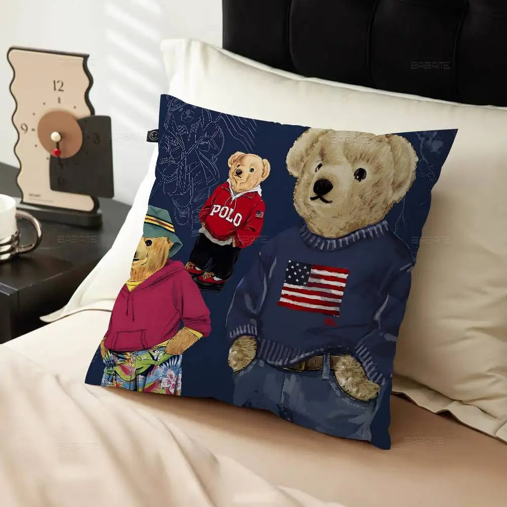 Cute Teddy Bear Happy Pillow Gifts Home Office Furnishings Bedroom Sofa Car Cushion Cover Case 45x45cm