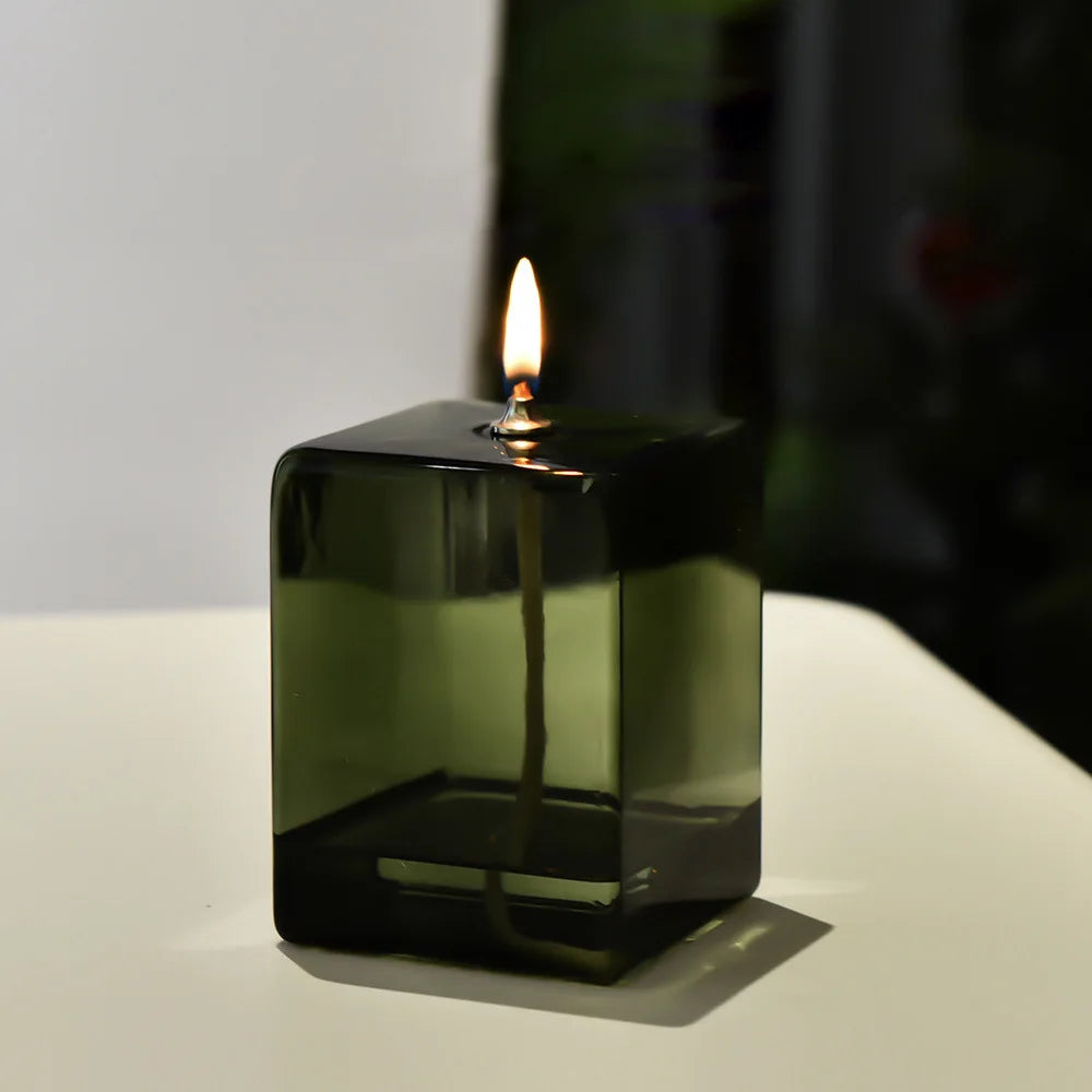 Creative Glass Candle Holder Room Decoration Color Square Candle Holder Home Furnishings Home Desktop Smoke Free Crispy Oil Lamp