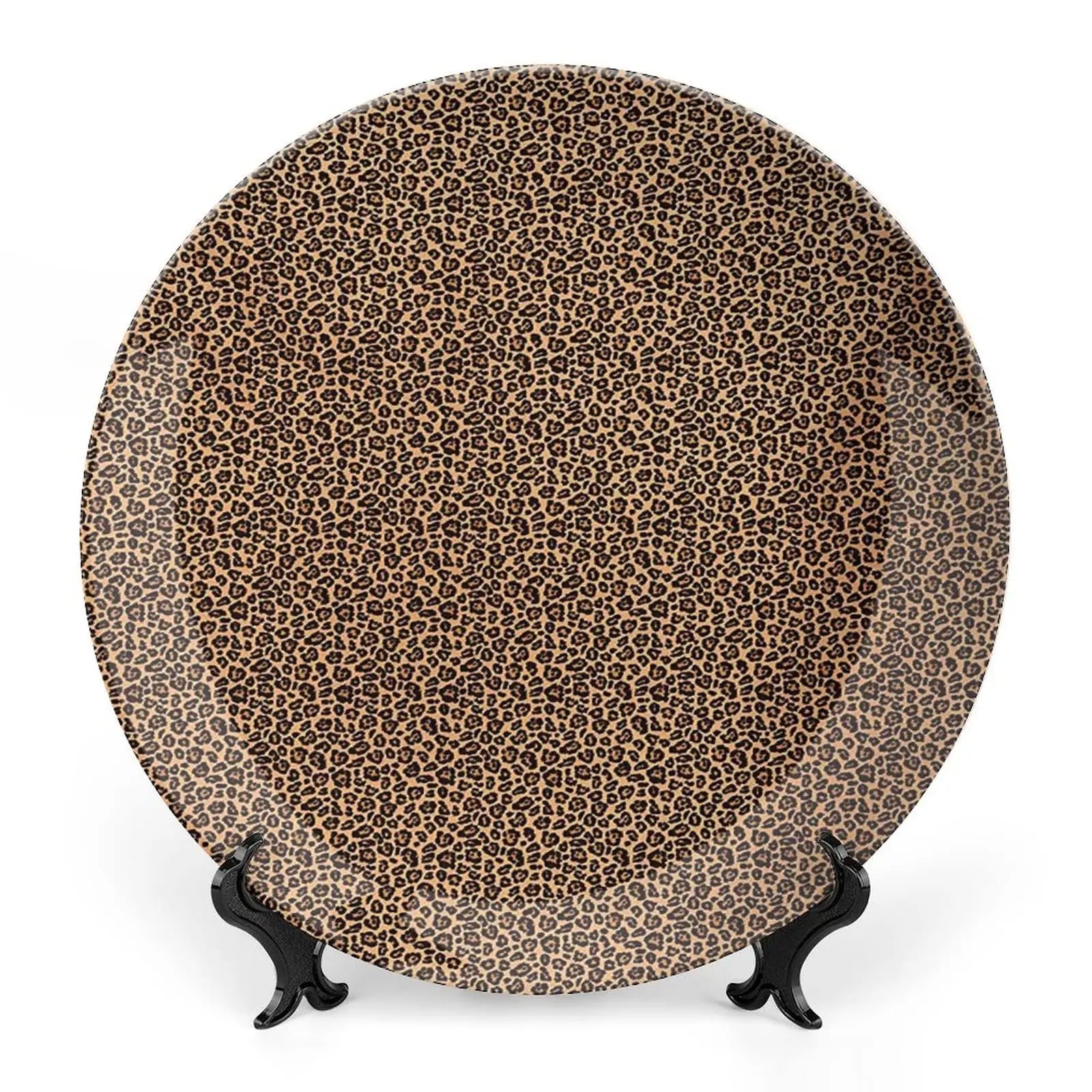Leopard Print Porcelain Plate, African Pattern Print Ceramic Wall Hanging Decor Accessory for Dining Table Tabletop Home Decor