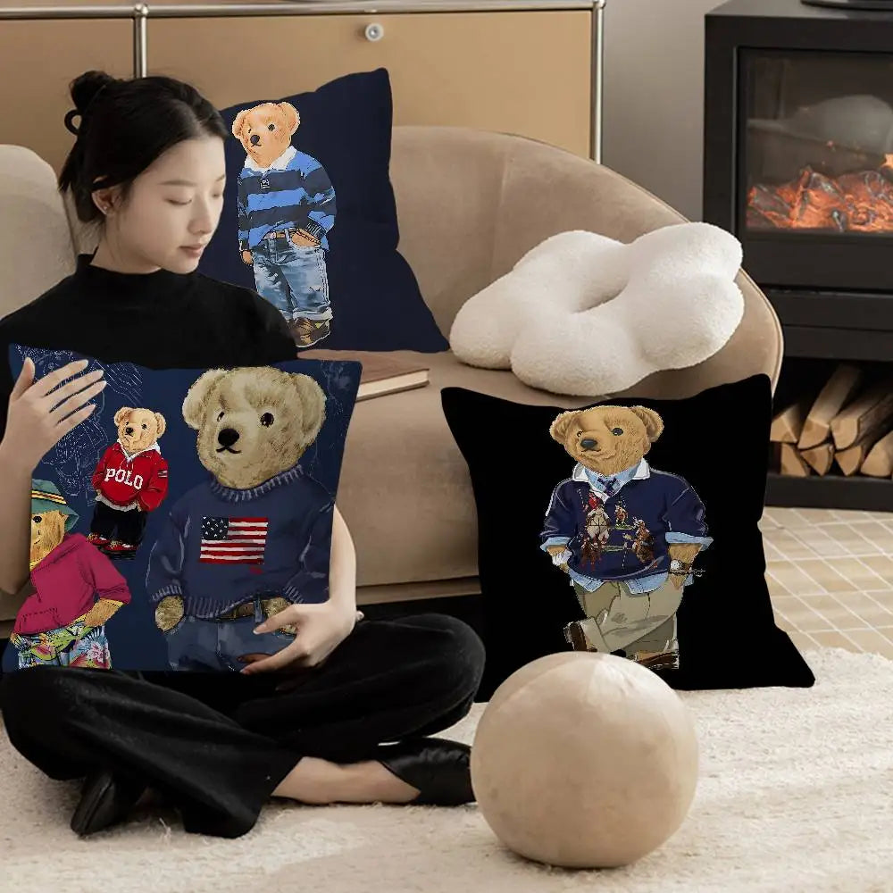 Cute Teddy Bear Happy Pillow Gifts Home Office Furnishings Bedroom Sofa Car Cushion Cover Case 45x45cm