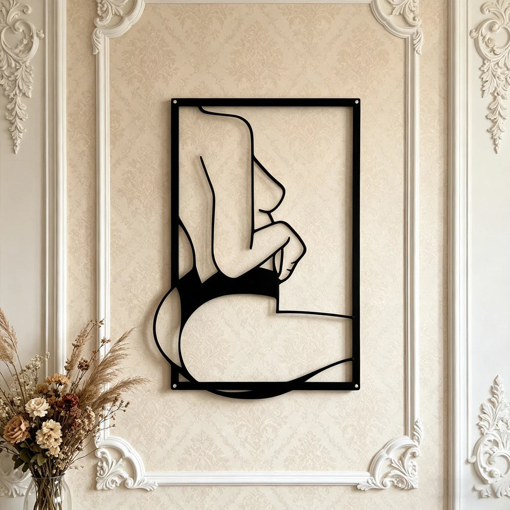1pc Black Modern Metal Wall Art Female Line Drawing Abstract Hanging Decor for Farmhouse Bathroom Home Decoration