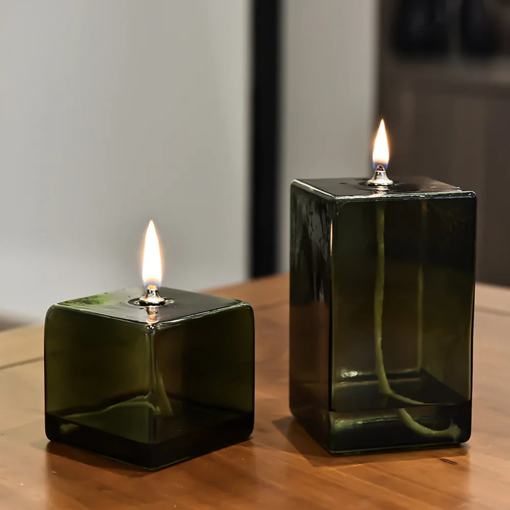 Creative Glass Candle Holder Room Decoration Color Square Candle Holder Home Furnishings Home Desktop Smoke Free Crispy Oil Lamp