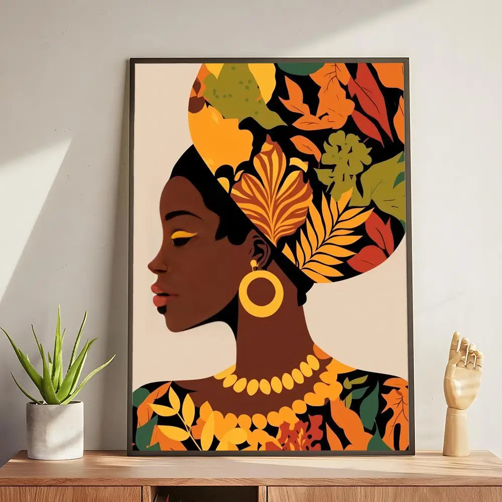 Abstract african woman flower leaves Poster Modern and Elegant Wall Stickers for Home Decor Living Room Dormitory Wall Art