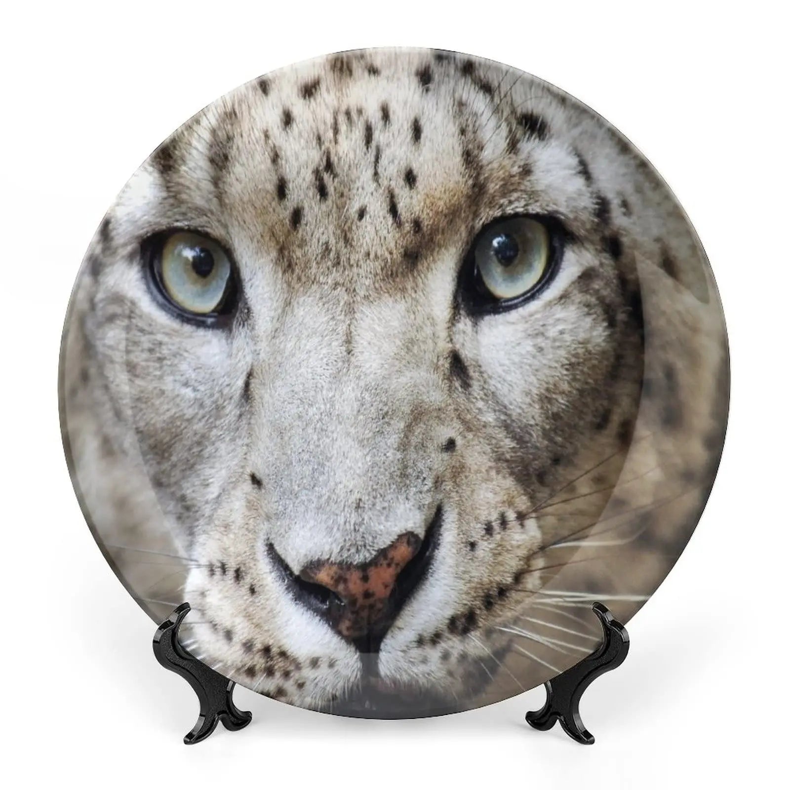 Leopard Print Porcelain Plate, African Pattern Print Ceramic Wall Hanging Decor Accessory for Dining Table Tabletop Home Decor