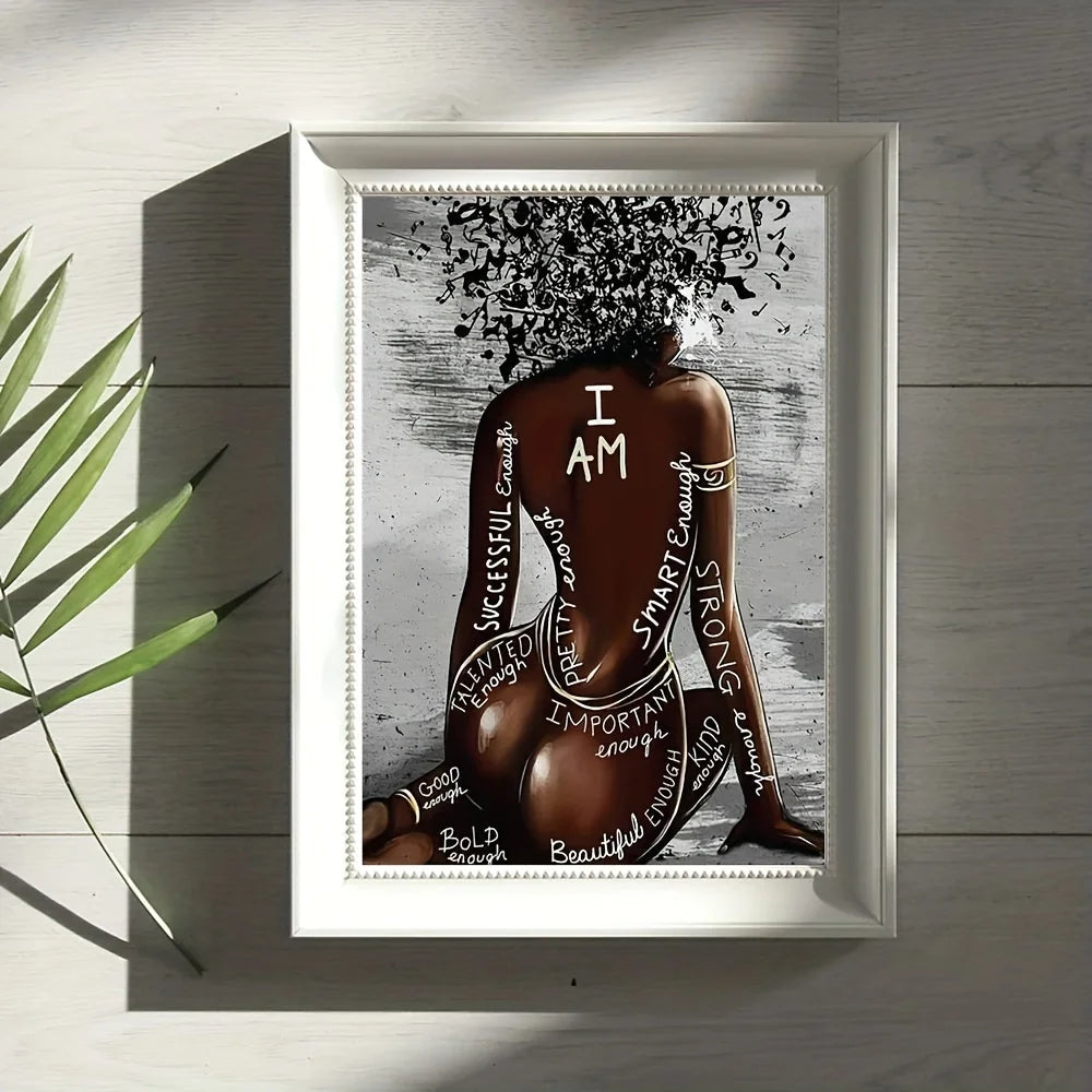 1pc I Am Black Woman Canvas Painting Afro Hair Music Poster, African Girl Wall Art Printed Living Room Bedroom Decor Unframed