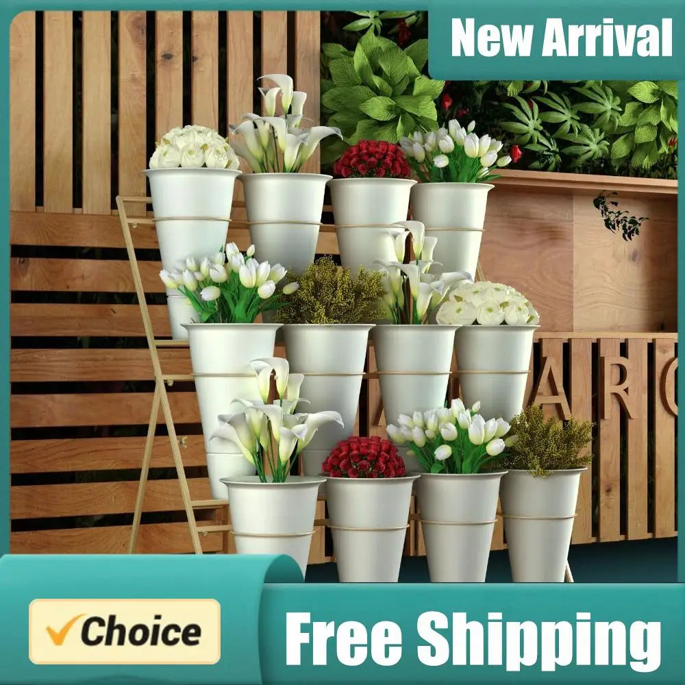 12 PCS Flower Display Stand Buckets White Plastic Flower Pots Large Capacity Plant Planter for Home Patio Balcony Garden