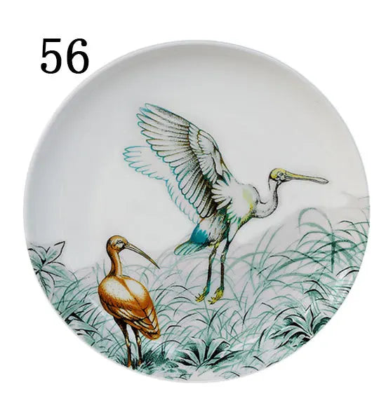 Eastern Horse Decorative Plate Plant Bird Parrot Illustration Dish Round Ceramic Tray for Home Decoration Luxury Porcelain Craft