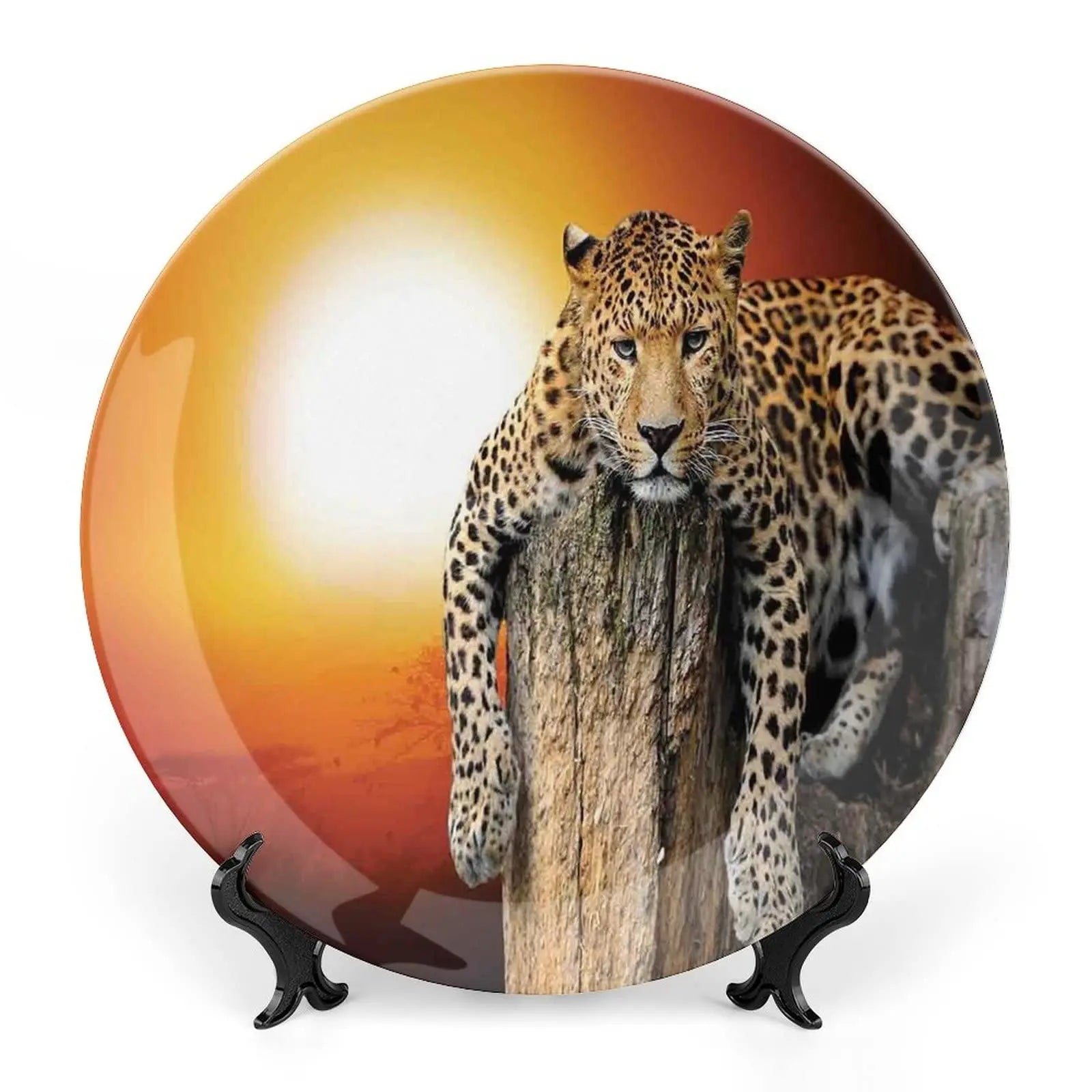 Leopard Print Porcelain Plate, African Pattern Print Ceramic Wall Hanging Decor Accessory for Dining Table Tabletop Home Decor