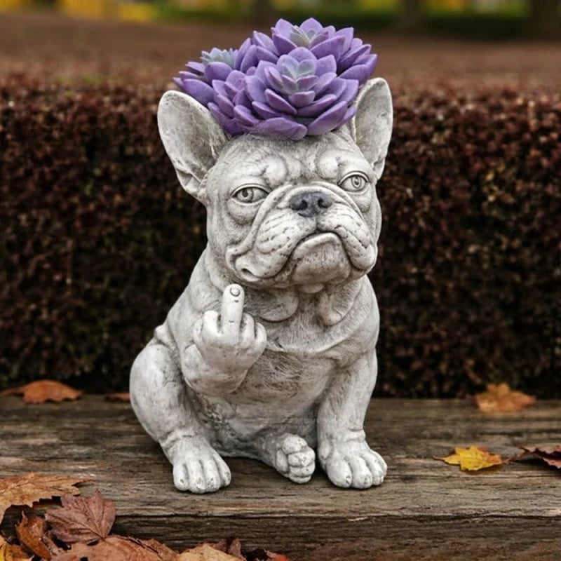Grumpy French Bulldog Resin Planter Outdoor Garden Lawn Desktop Decor Creative Flower Pot Art Craft Ornament Gift