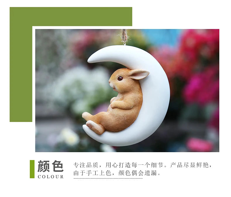 Resin Handicraft Ornaments Cartoon Pendant Garden Courtyard Hanging Decoration Moon Rabbit Home Furnishing