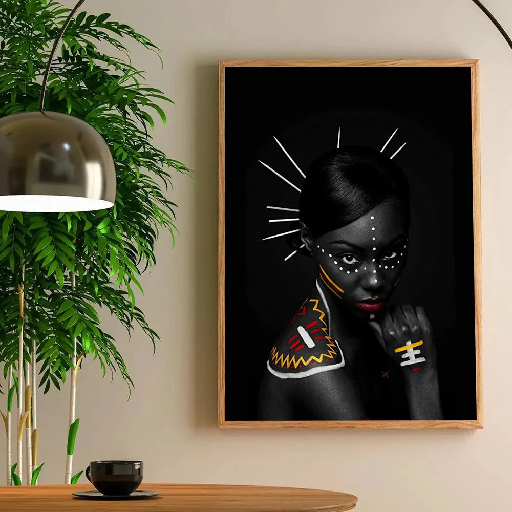 1PC Modern Black Gold African Woman Portrait Poster Paper Print Home Living Room Bedroom Entrance Bar Restaurant Cafe Art