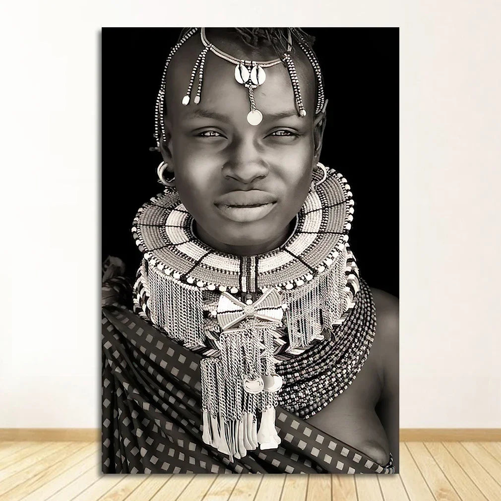 Black and White African Women Man Living Room Canvas Painting Wall Pictures Quadro Cuadros Wall Art Portrait Home Decoration