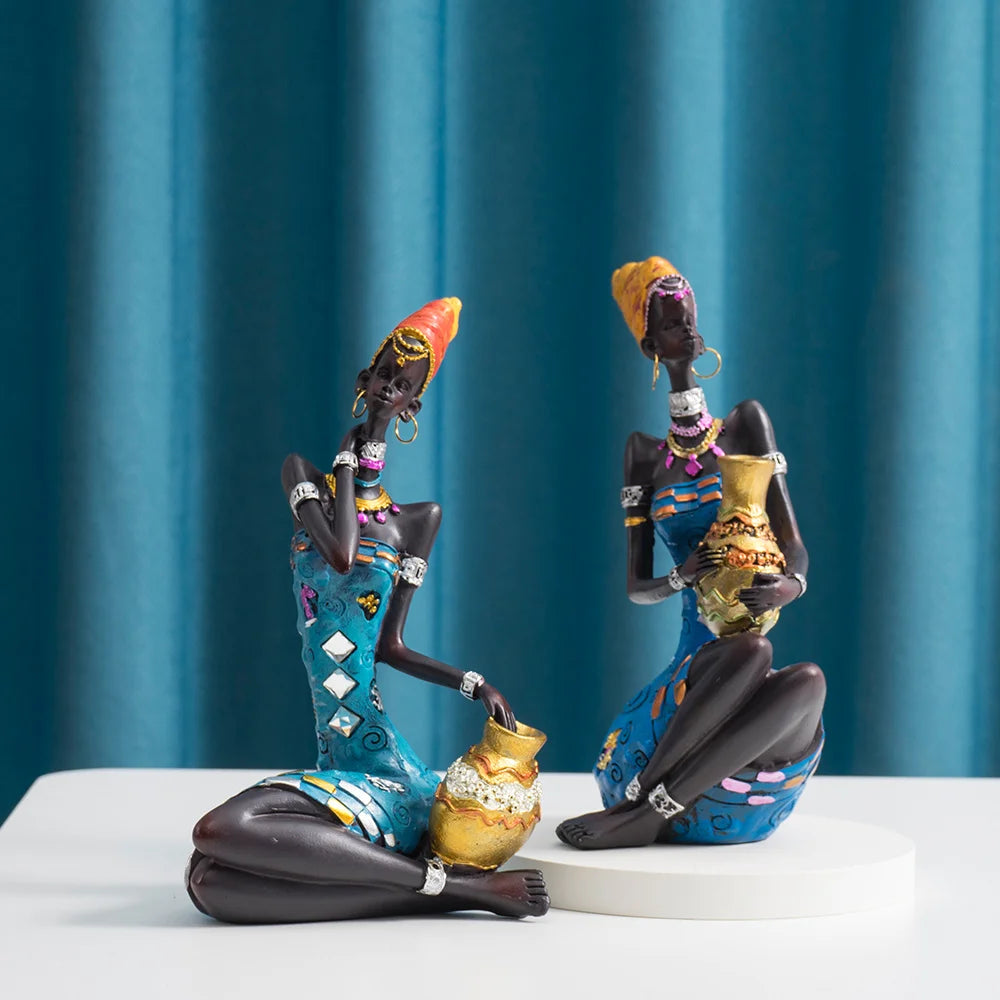 RAKKS Abstract African Black Women Sculpture Decoration Home Wine Cabinet Model Room Coffee Shop Resin Crafts