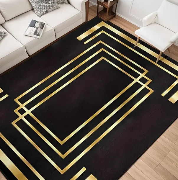 Black Luxury Chenille Mat Bohemian Floral Persian Mat Machine Washable Living Room Bedroom Entryway Black Boho Floor Mats (2)