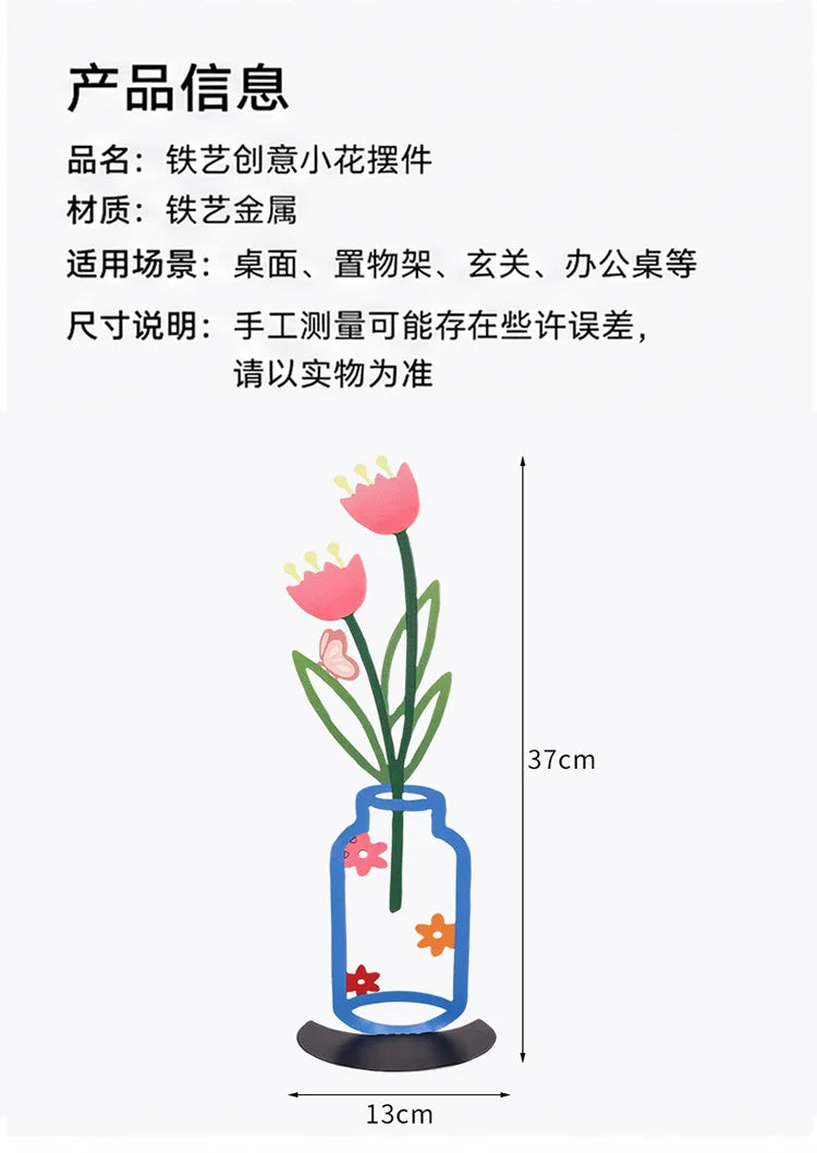 Nordic Iron Art Hollow Flower Vase Metal Line Craft Home Decor Atmosphere Ornament