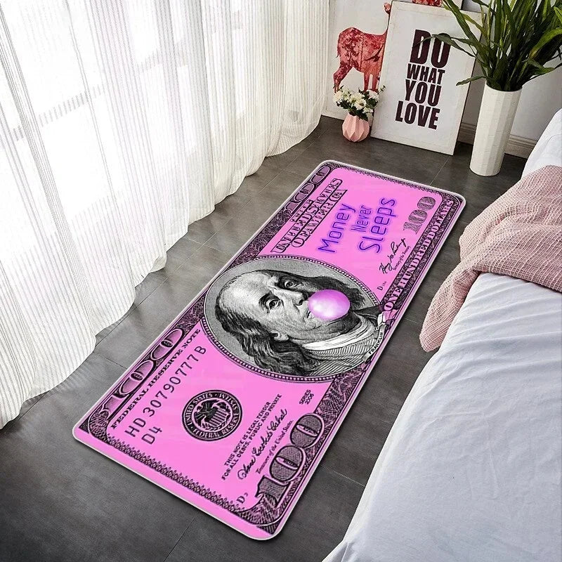 VIKAMA Creative Banknote Long Strip Floor Mat Soft And Anti-Slip Bedroom Bedside Blanket Bay Window Blanket Home Decoration