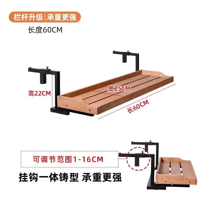 Balcony Hanging Plant Stand, Wooden Wall-mounted Flower Shelf, Space-saving Plant Organizer, Window Rail Planter Holder