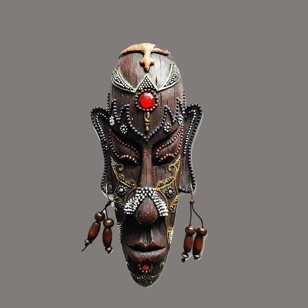 1pc, African Style Hanging Decorations, South Africa Mask Pendant, Handmade Painted Resin Craft, Restaurant Bar Wall Decoration