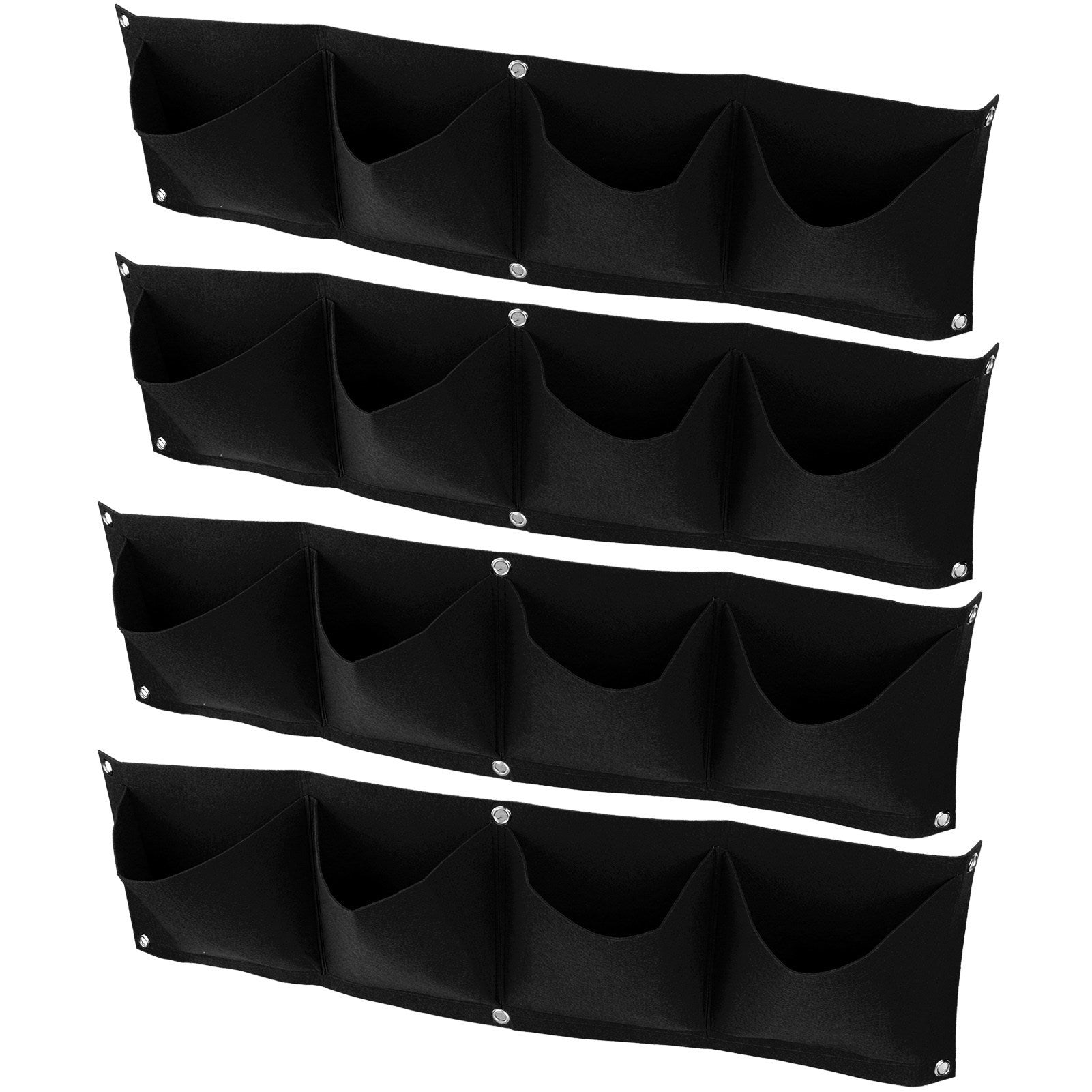 4Pcs 4 Pocket Plant Grow Bag Wall Mounted Reusable Degradable Felt Garden PlanterBlack